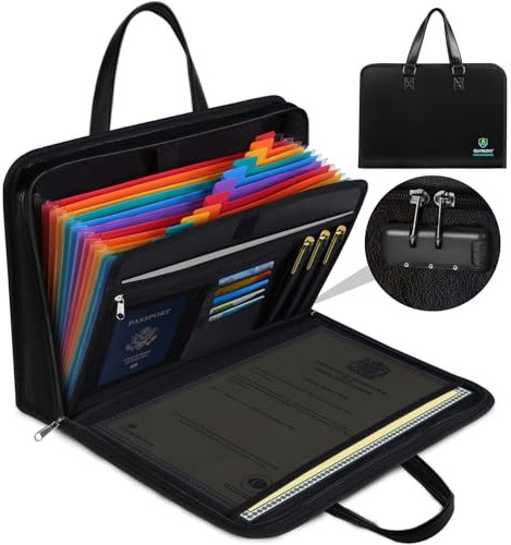 Tragbarer, feuerfester Dokumenten-Organizer mit Schloss für A4-Größe, Fächermappe mit 13 Fächern und Reißverschluss für persönliche Dokumente, Geschäfts- und Immobilienplanung