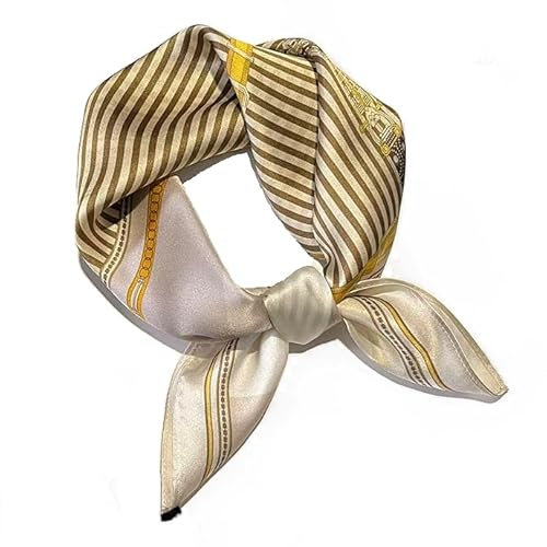 GIMIRO Schal aus imitierter Seide [53 x 53cm] Quadratische Schals Impressionismus-Muster Vintage-Schal für Büroarbeit oder lässigen Bund (Golden Stripes)