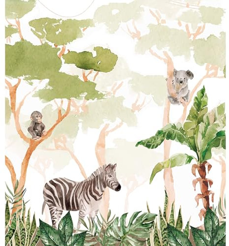 Polymedia Kindertapete Safari 250 x 280 cm, Vliestapete für Kinderzimmer, Einfaches Anbringen & Entfernen, Umweltfreundlich, Atmungsaktiv & Waschbar, Bunte Designs für Jungen & Mädchen