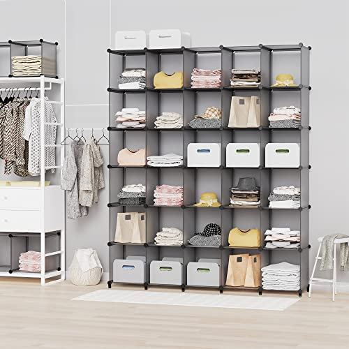 HOMIDEC Regalsystem Regal aus Kunststoff, 40 Würfel Schuhregal Modular Schrank Raumteiler, Aufbewahrung Organizer von Kleidung Spielzeug für Schlafzimmer, Grau