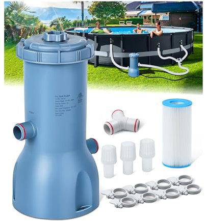 Pompe à filtre à cartouche transparente pour piscines hors sol : débit de pompe de 1000 GPH, circulation et filtration améliorées, installation facile, clarté améliorée de l'eau, gris