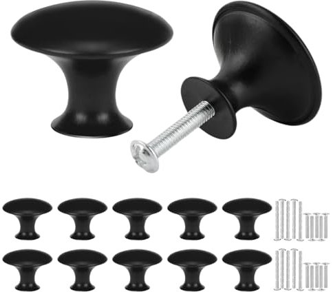Misuyue 4 Stück Möbelknöpfe Schwarz, 30mm Runde Schrankknöpfe Edelstahl mit Schrauben, Türknöpfe für Schublade, Möbel, Küchenschränke, Kleiderschrank