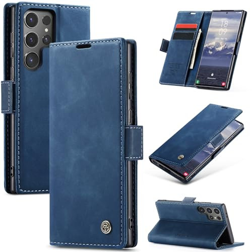 Azororo Cover per Samsung Galaxy S23 Ultra 5G, Premium PU Pelle Custodia, Magnetica Carta Fessura Portafoglio Case, Flip Cavalletto Custodia per Samsung Galaxy S23 Ultra- Blu