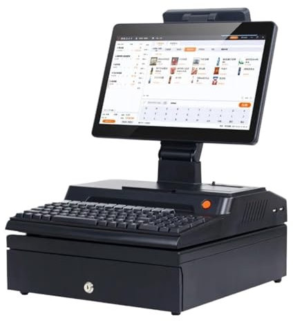 Pantalla táctil de 14,1 pulgadas, caja registradora, teclado, impresora incorporada de 58 mm, paquete completo, computadora POS, POS de fábrica, caja registradora Para comercios y empresas(Nero)