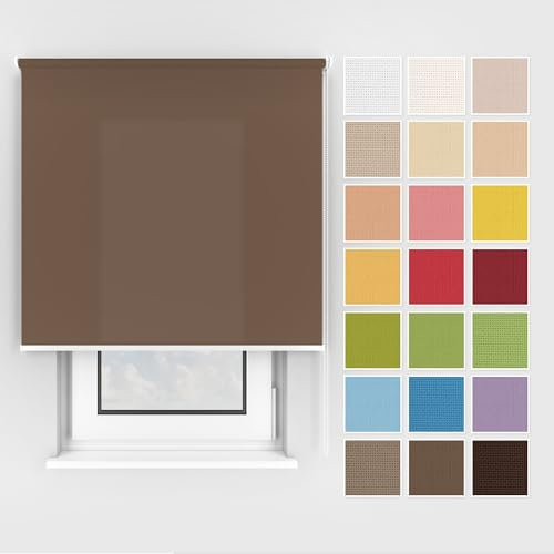 Estika Rollo mit Bohren Deckenmontage und Wandmontage, Breite: 70 cm, Höhe: 220 cm, Farbe: Schokolade, 25 Stoff Farben, Fenster rollos für innen, Sichtschutz für Fenster und Balkontür