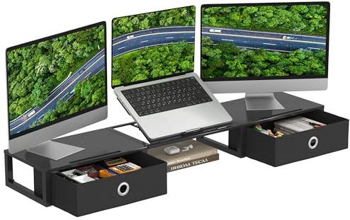 Supporto Monitor Scrivania con rialzo laptop stand, 119,5 x 26cm Supporto Monitor Rialzo 2 Monitor da Scrivania, Supporto per Monitor Schermo PC Laptop Computer Monitor Stand Accessori Scrivania