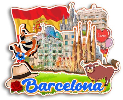 Quwsne Imán para nevera Barcelona, España, imán para nevera, recuerdos de viaje de ciudad, regalos turísticos, monumentos clásicos 3D, hechos a mano, decoración del hogar -3518