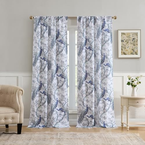 Laura Ashley Belvedere Fenstervorhänge mit Stangentasche, 274,3 cm Länge, 2 Paneele, Leinen-Lichtfilterung, Weiß