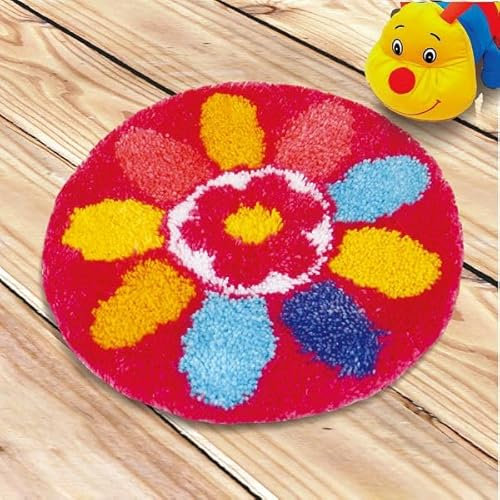 CraftsFabrics Sunburst Blossom Rug 60% Cotton 40% Polyester DIY Crafts Yarn Carpet Round Shape Animal Custom Latch Hook Rug Crochet Kits for Beginners Adults