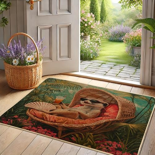 Fußmatte mit tropischem Faultier, entspanntes Faultier-Design für Außen- und Inneneingang, Sommerdekoration, rutschfest, wasserdicht, staubabsorbierend, leicht zu reinigen, 73 x 43 cm