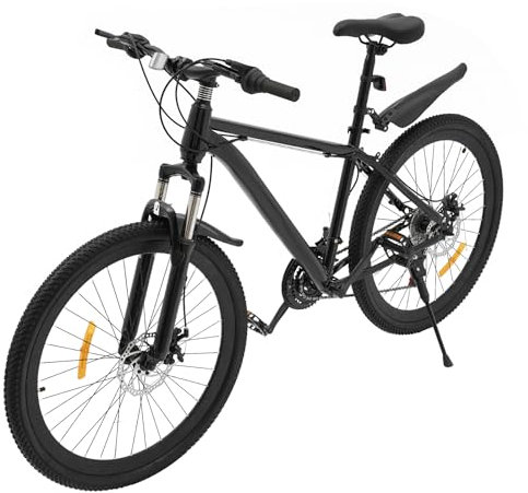 TkkMivcOC 26 Zoll Mountainbike, 21 Gang Fahrrad mit Schutzblechen, Scheibenbremse, Kohlenstoffreicher Stahl, Vorne Federung, Verstellbarer Sitz, für Jungen Mädchen Damen Herren