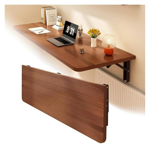 Platzsparender klappbarer Laptop-Schreibtisch zur Wandmontage, für Zuhause, Büro, aus Holz, faltbar, Frühstücksbar, kompakter Wandtisch, Braun, 60 x 24 cm