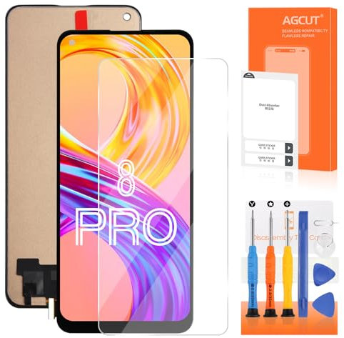 Pantalla LCD para Oppo Realme 8 Pro RMX3081 Reemplazo de la pantalla para Realme 8 4G RMX3085 Pantalla de cristal Touch Screen Digitalizer Assembly con herramientas (6,4 pulgadas, negro)