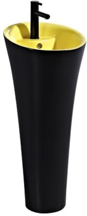 CAFIEDR Lavandino da Bagno monoblocco con Colonna e Foro di Troppo Pieno, lavabo da appoggio per Bagno con Rubinetto e Kit di Scarico, lavabo Moderno con piedistallo in Ceramica,(Giallo)