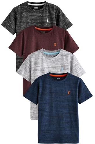 NEXT Jungen 4er-Pack Kurzarm-T-Shirts mit Hirsch-Stickerei Schwarz/Grau/Kirschrot/Marineblau Strukturiert 122