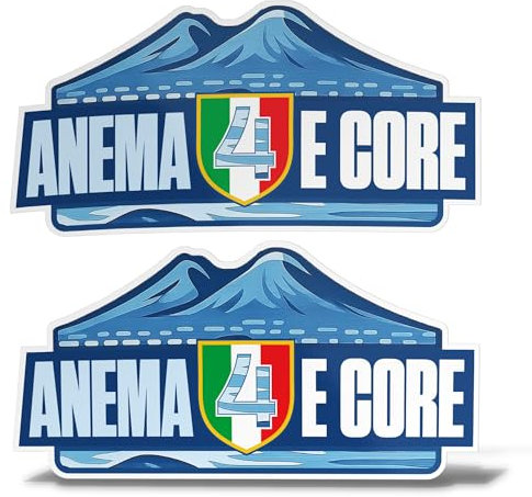 2 Adesivi Anema e Core Vesuvio Napoli 4° Scudetto Campioni d’Italia – Sticker in PVC Personalizzabile, Stampato in Italia, Resistente all’Acqua – Diverse Dimensioni e Finiture (25 cm)