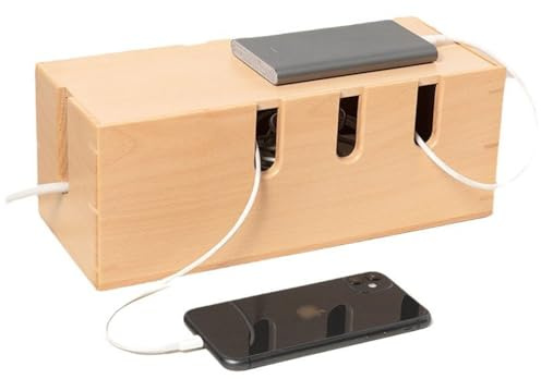 Organizer für Schreibtischkabel, Kabelbox aus Holz für Mehrfachsteckdosen, staubdichte Kabelbox zum Verstecken von unordentlichen Kabeln (Natural Wood)