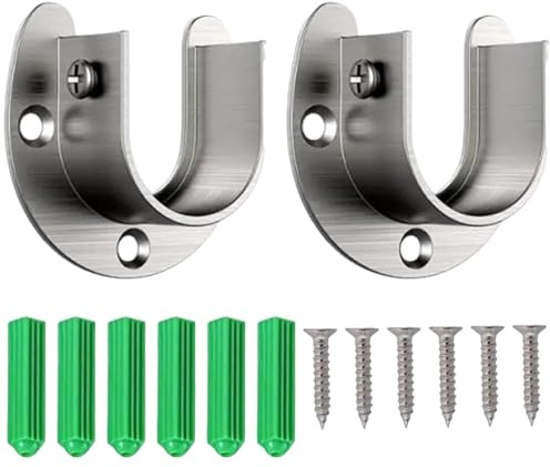 2 Pack Wardrobe Rail Bracket, Flange Rod Holder with Screws, Stainless Steel U-Shaped Brackets for Poles, Recess Brackets for Curtain Poles, 25mm