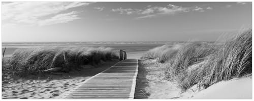Wallario Küchenrückwand selbstklebend 115 x 50 cm, Motiv: Auf dem Holzweg zum Strand schwarzweiß | Spritzschutz abwischbar & pflegeleicht
