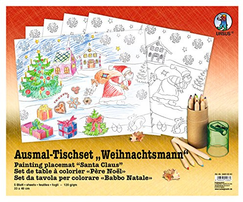 Ursus 24650000 - Ausmal Tischset Weihnachtsmann, 5 Blatt, ca. 33 x 40 cm, aus Zeichenkarton 120 g/qm, für Jungen und Mädchen, als kleines Geschenk