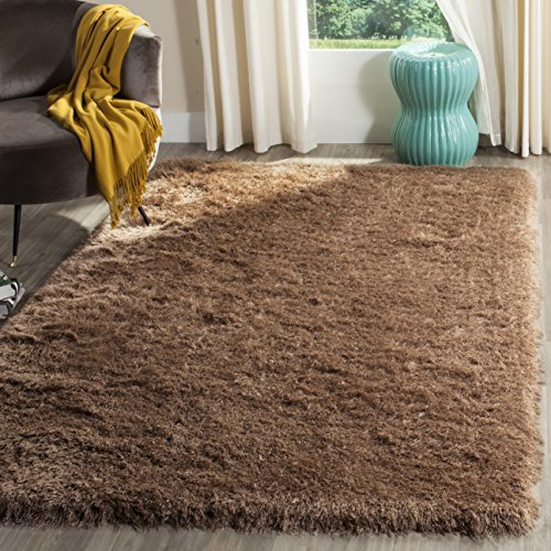 SAFAVIEH Venice Shag Collection Accent Rug - 4' x 6', Taupe, Handmade Glam, 3-inch Thick Ideal for High Traffic Areas in Entryway, Living Room, Bedroom (SG256T)