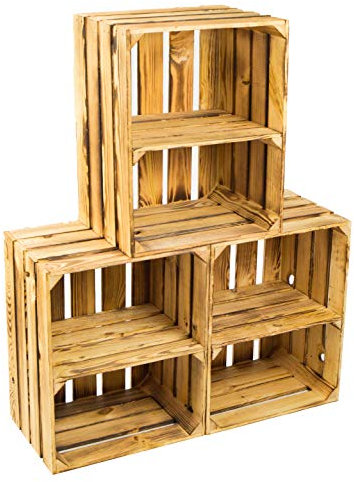 3er set massive Obstkiste Apfelkiste Weinkiste aus dem Alten Land +++ 49 x 42 x 31 cm (GEFLAMMT MIT EINLAGE HOCHKANT)