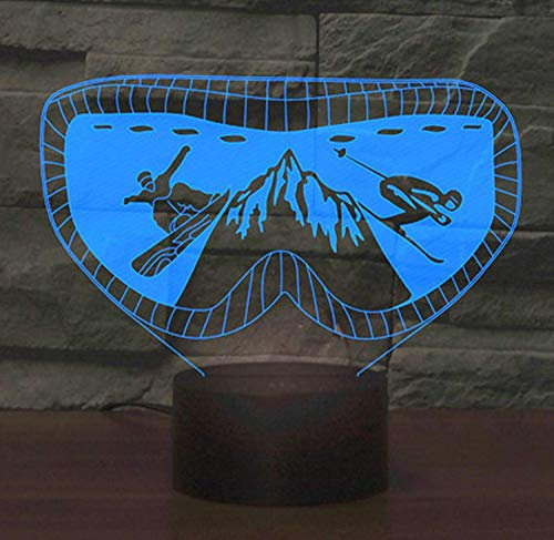 KINGCOO 3D Visuell Stimmungslampe Tischlampe,7 Farben 3D Effekt Touch Nachtlicht Schreibtischlampe Dekoratives Licht für Kinder Weihnachts Geburtstag(Skifahren)