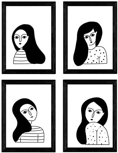 Nacnic Set 4 fogli quattro donne brune. Poster con disegni di donne. Dimensione A4 con telaio