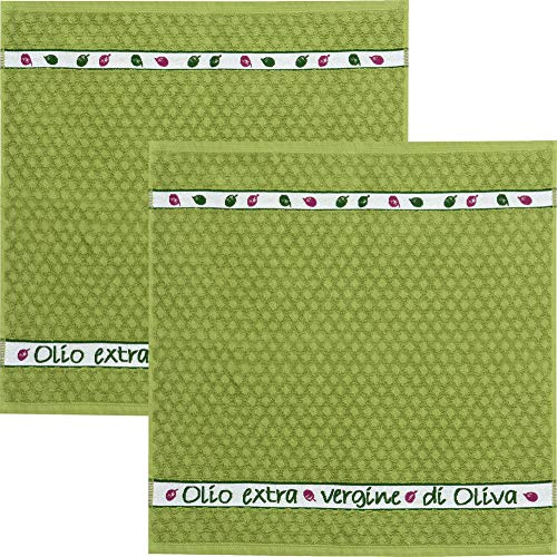 Kracht Frottier-Geschirrtuch Olio extra 2er-Pack Baumwolle grün Größe 50x50 cm