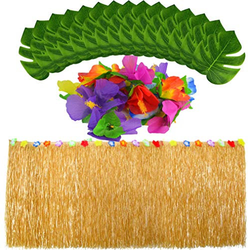 baotongle Hawaii Luau Tischröcke mit Künstliche Palmenblätter Tropischen Blumen Garten Strand Sommer Tiki Party Dekoration