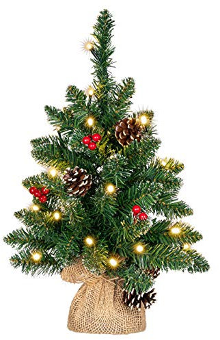 künstlicher Weihnachtsbaum grün mit Deko Lichterkette 20 LED warm weiß Batterie Timer Christbaum Tannenbaum 45 cm Weihnachtsdeko Xmas-Deko
