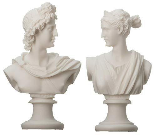 Artemis Diana und Apollo Büsten Griechische Statuen Figur Götter Alabaster 15cm