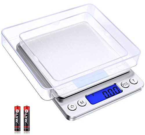 Diyife Balance de Précision 500g 0,01g, Balance Cuisine Balance de Poche Balances de Bijoux, Haute Précision, Écran LCD, Fonction Tare et PCS et 2 Plateaux
