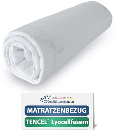 AM Qualitätsmatratzen Lyocell Matratzenbezug 100x200 für 21 cm Kernhöhe - Made in Germany & Oeko-TEX Siegel - Allergiker Matratzenbezug 100x200 mit 4 seitigem Reißverschluss - 60 Grad waschbar