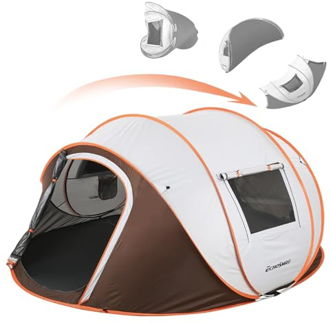 EchoSmile Pop up Zelt 4-8 Personen, Wurfzelt Wasserdicht mit 2 Belüftungsfenstern, Familienzelt & Campingzelt für Picknick, Wandern und Outdoor Aktivitäten weiß & braun1 4 Personen