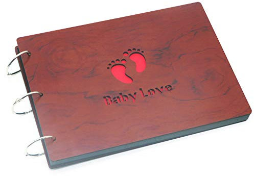 Smiling Art Fotoalbum zum selbst gestalten/basteln, Fotoalbum zum einkleben, DIY Scrapbook, Fotobuch, Tagebuch, Reisebuch, Vintage Style mit einem Deckblatt aus MDF Holz (Baby Love, 27x20 cm)