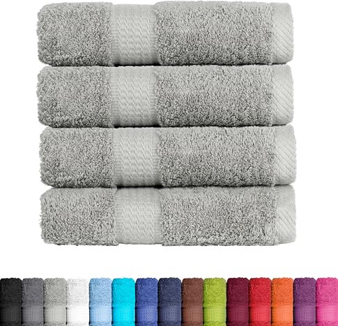 BaSaTex Frottier Handtücher Set aus weicher Baumwolle - 50x100 cm - 100% Baumwolle Öko-Tex Made in Green Zertifiziert | 4X Handtuch in Silber