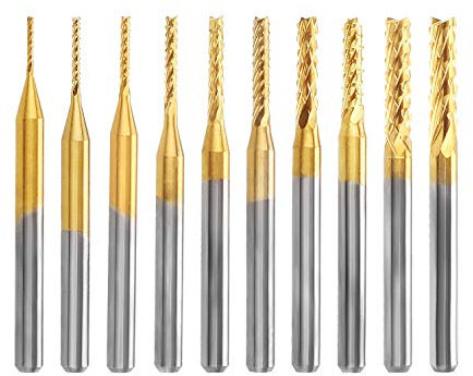 STARVAST 10 Pcs Fraises Rotatives Titane Plaqué Carbure Fin Moulin Gravure Bits Set, 0.8MM-3.175MM Fraise Gravure Bits Gravure CNC Bavures Rotatives