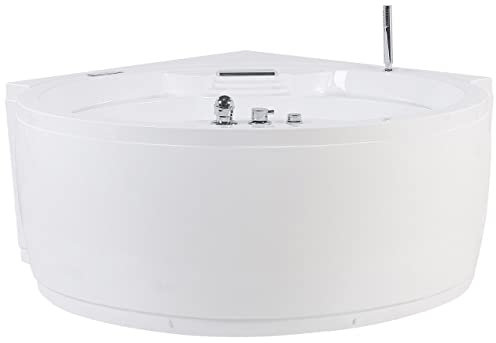 Beliani Vasca Idromassaggio Angolare Rotonda in Acrilico Bianco e Luci LED