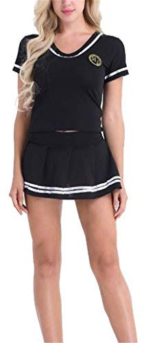 NAVARCH Ladies Cheerleader Fancy Dress Outfit Uniform Women's Schoolgirls Halloween Club Dress Costume American High School Musical Sports Cheer Leader Costume Fancy Dress