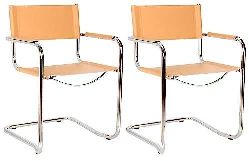 0000 pemora | 2-er Set Freischwinger Schwingstuhl Stapelstuhl Esszimmerstuhl Kay Echt-Leder Natur