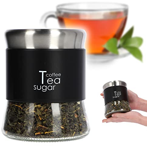 KADAX Recipiente de cristal, recipiente para café, té de hojas, recipiente de café, recipiente para té, azucarero, recipientes de almacenamiento (750 ml, negro)
