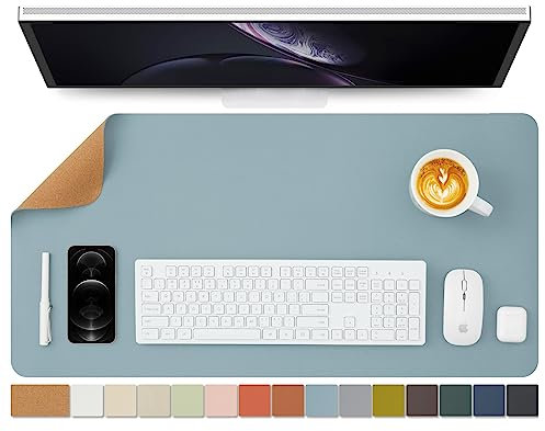 Kork Schreibtischunterlage - Doppelseitige Schreibtischauflage für Büro und Zuhause - Als große Mausunterlage und Schreibtischmatten auf Schreibtischen（Hellblau、80cmx40cm）