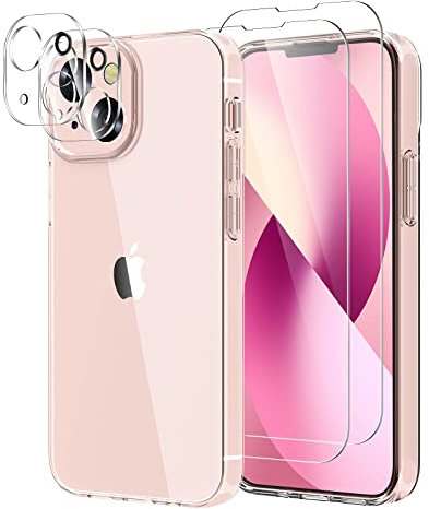 iLieber Handyhülle für iPhone 13 Hülle mit Schutzfolie, 1 Hülle 2 Schutzfolie 2 Kamera Schutzfolie Ultra Silikon Dünn Kratzfest Schutzhülle 9H Displayschutzfolie für iPhone 13