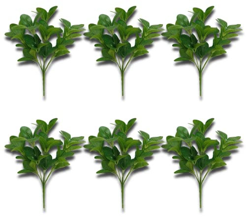 MSUIINT Künstliche Rhododendron-Zweige, 32,6 cm, künstliche Pflanzen, grüne Blätter, Stängel, Rhododendron-Zweige, künstliche Grünstiele für Hochzeit, Party, Garten, Heimdekoration, 6 Stück