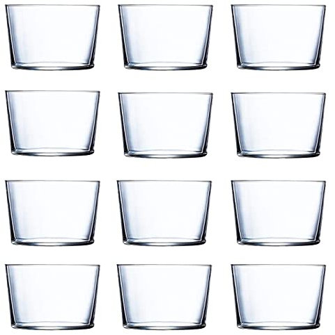 Tradineur - Juego de 12 vasos de cristal 23 cl, modelo Ruta, pack 12 vasos para licores, bebidas, 8,2 x 6 cm, ligeros, aptos para lavavajillas