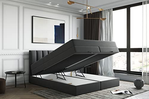 Boxspringbett mit Bettkasten Gusto mit Topper Visco Memory (200 x 200 cm, Dunkelgrau)