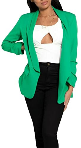 FAIRY TRENDZ Manteau plumeau à volants à manches 3/4 pour femme Uni avec poches avant ouvertes, Vert jade, 8-10