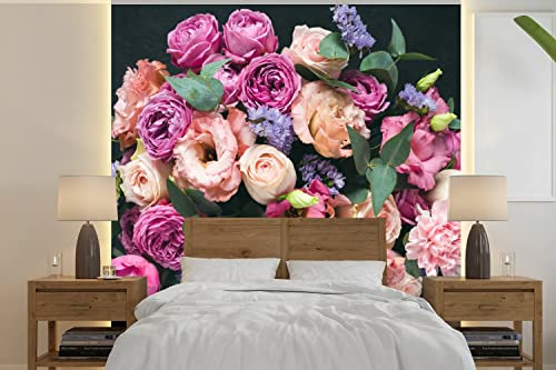 MuchoWow Papier peint Fleurs - Pastel - Rose Papier peint photo 300x300 cm Papier peint imprimé