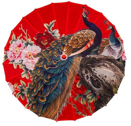 Vocttaiy Parasol de style chinois classique en papier huilé, parapluie imperméable à la pluie, parasol suspendu en papier floral multicolore et bambou, taille unique